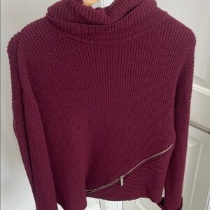 Karen Millen Burgundy Cowl Neck Sweater with Zipper Detail